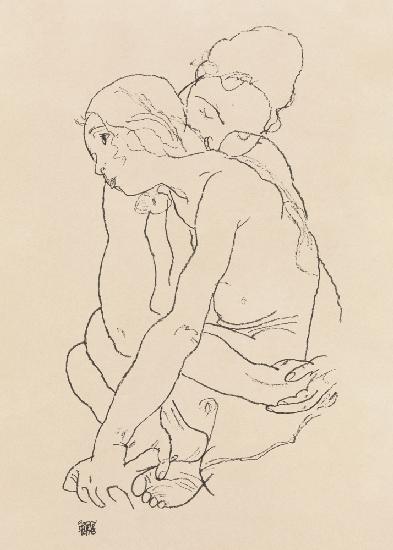 Woman and Girl Embracing 1918