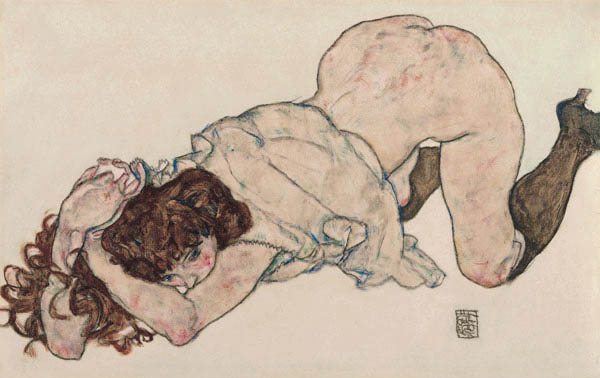 Kneeling Girl, Resting on Both Elbows from Egon Schiele