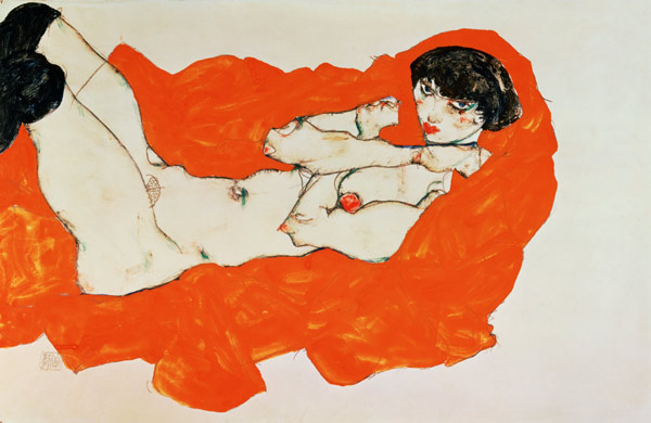 Lying act on orange coloured reason from Egon Schiele