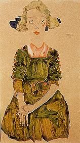 Young girl with a blue ribbon. from Egon Schiele