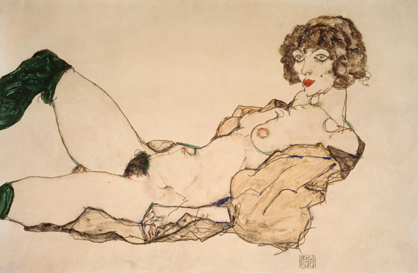 Reclining Nude in Green Stockings from Egon Schiele