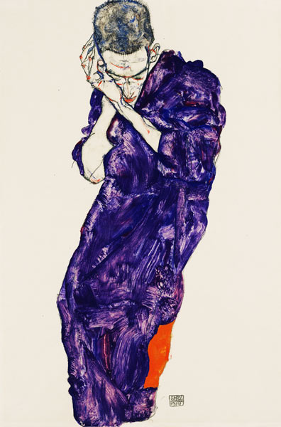 Youth in purple cassock with folded hands from Egon Schiele
