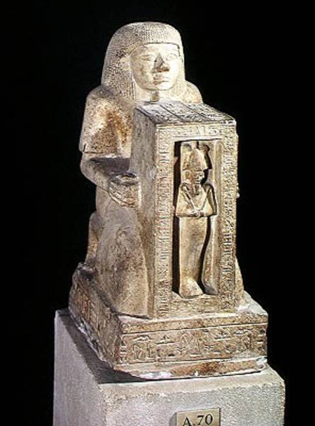 Naophorous statue of the royal scribe, Seti, with Osiris in the naos, New Kingdom from Egyptian