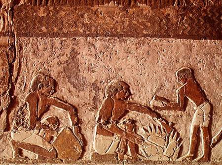 Relief depicting the making and baking of bread, Old Kingdom from Egyptian