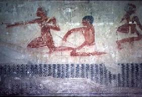 Fishermen and a crocodile from the North wall of the Mastaba Chapel of Ti, Old Kingdom