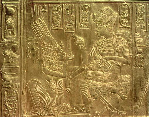 Detail from the Golden Shrine, Tutankhamun's Treasure (wood overlaid with a layer of gesso and cover from Egyptian 18th Dynasty