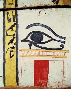 Wedjat Eye, detail from the sarcophagus cover of the Lady of Madja, New Kingdom, c.1450 BC (painted