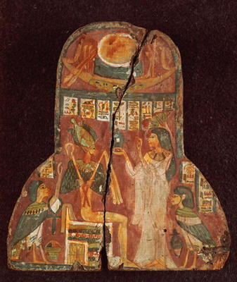 Lid of the coffin of the singer, Toarnemiherti, showing the deceased offering incense to Osiris enth from Egyptian 21st Dynasty