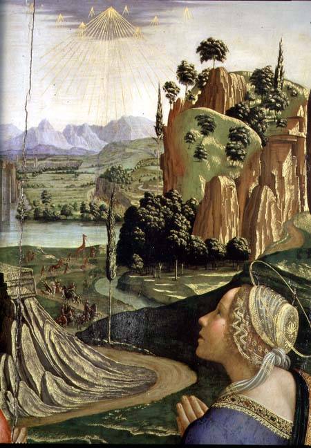 Christ in Glory with saints, detail of the landscape from  (eigentl. Domenico Tommaso Bigordi) Ghirlandaio Domenico