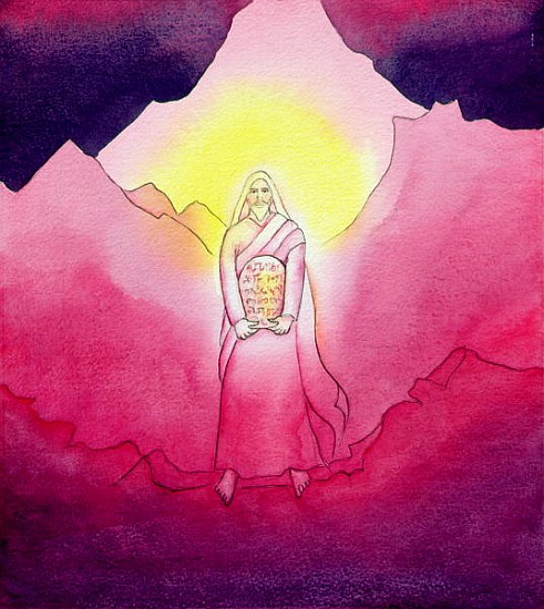 God gives the Ten Commandments to Moses on Mount Sinai, 2004 (w/c on paper)  from Elizabeth  Wang