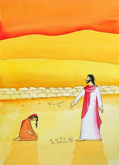 Jesus forgives the woman caught in adultery, 2006 (w/c on paper)  from Elizabeth  Wang