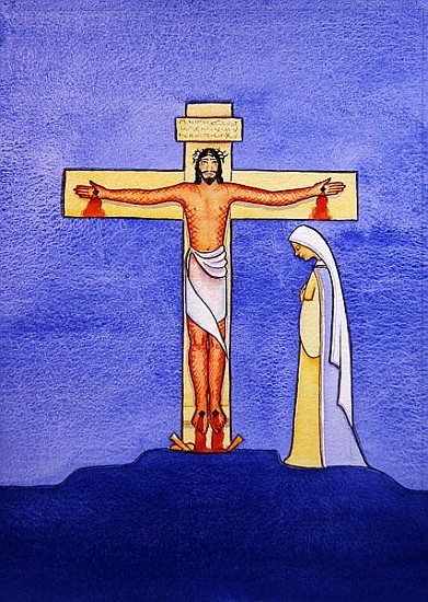 Mary stands by the Cross as Jesus offers His life in Sacrifice, 2005 (w/c on paper)  from Elizabeth  Wang