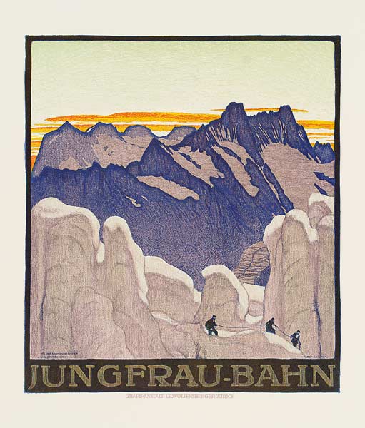 Jungfrau-Bahn, poster advertising the Jungfrau mountain railway from Emil Cardinaux