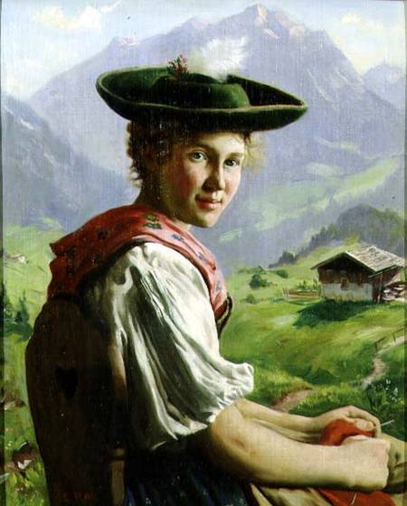 Girl with a Hat in Mountain Landscape from Emil Karl Rau