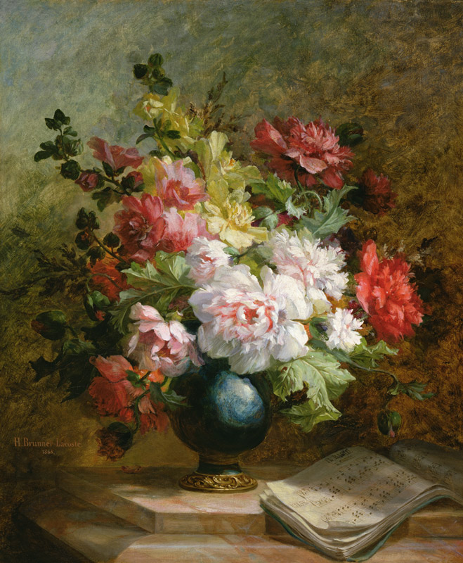 Still life with flowers and sheet music from Emile Henri Brunner-Lacoste