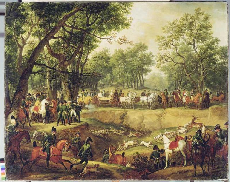 Napoleon voucher distinctive on the hunting in the woods of Compiegne from Emile Jean Horace Vernet