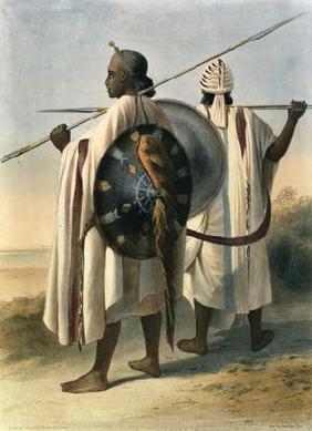 Abyssinian Warriors, illustration from 'The Valley of the Nile', engraved by Eugene Le Roux (1807-63