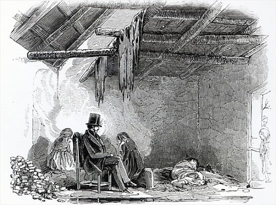 A doctor visiting a family during the Irish Famine, c.1849 from English School