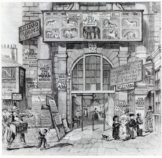 Exeter Change showing the entrance to Edward Cross''s Royal Grand National Menagerie, c.1829 from English School
