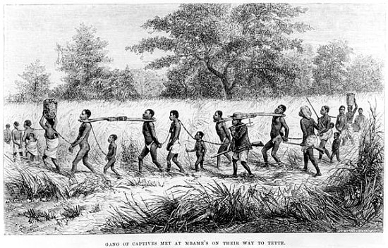 Gang of Captives Met at Mbame''s on their way to Tette; engraved by Josiah Wood Whymper (1813-1903) from English School