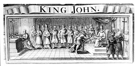 King John surrenders his crown to Pandulph Masca, Papal Legate, at Dover in May from English School