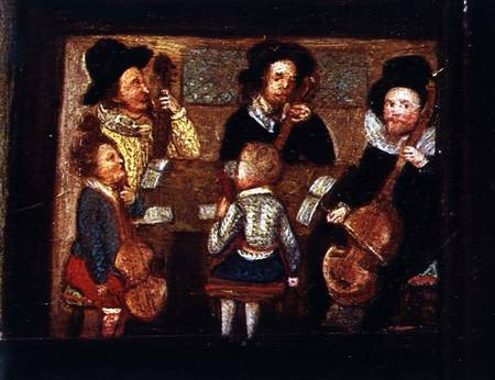 Musicians at Wadley House, detail from The Life and Death of Sir Henry Unton (1557-96) from English School