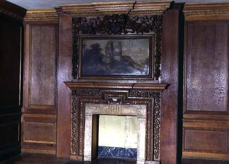 Panelling and chimney-piece from the Old Palace, Bromley-by-Bow from English School