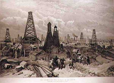 The Petroleum Oil Wells at Baku on the Caspian Sea, from 'The Illustrated London News' from English School