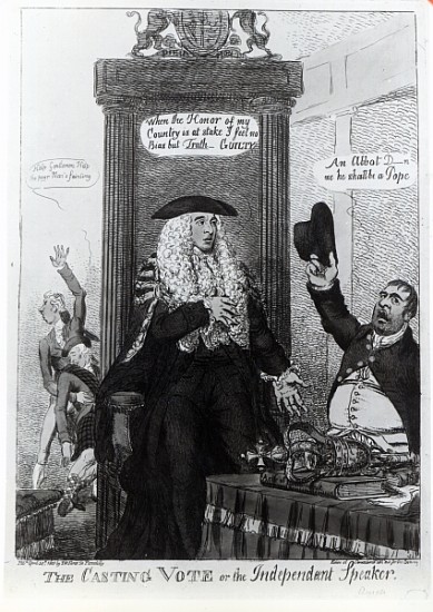 The Casting Vote, or the Independant Speaker, satirical cartoon showing then Prime Minister, Henry A from English School