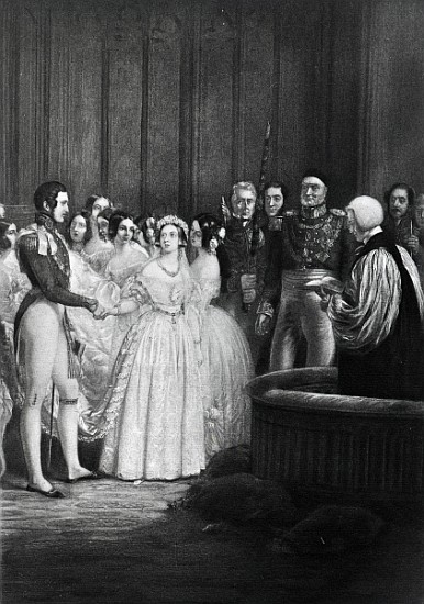 The wedding ceremony of Queen Victoria and Prince Albert on 10th February 1840 from English School