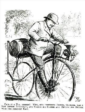 Cartoon making fun of the early days of Bicycles