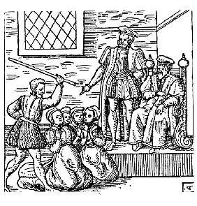 James I (1566-1625) of England and VI of Scotland Examining the North Berwick Witches, from ''Newes 