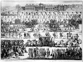 King George I procession to St. James''s Palace, 20th September 1714; engraved by Abraham Allard