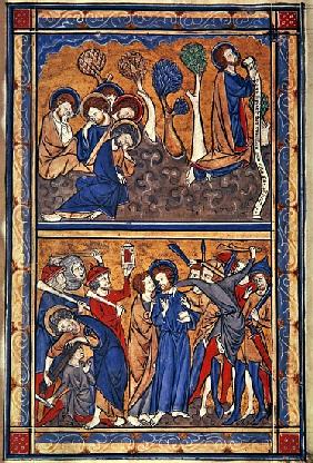 The Agony in the Garden and the Betrayal of Christ, leaf from a psalter, c.1270 (tempera, ink & gold