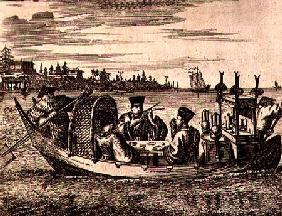 A Wealthy Mandarin Dining in a Boat, illustration from a description of Embassies to China