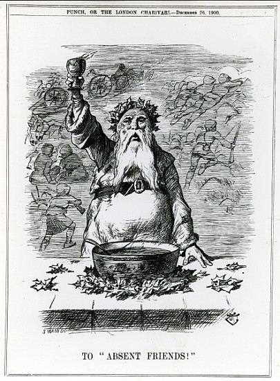 To Absent Friends!, a cartoon from ''Punch'' magazine, December 26th 1900 from English School