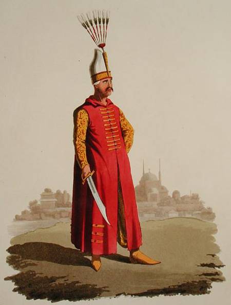 Turkish warrior, from 'Costumes of the Various Nations', Volume VII, 'The Military Costume of Turkey from English School