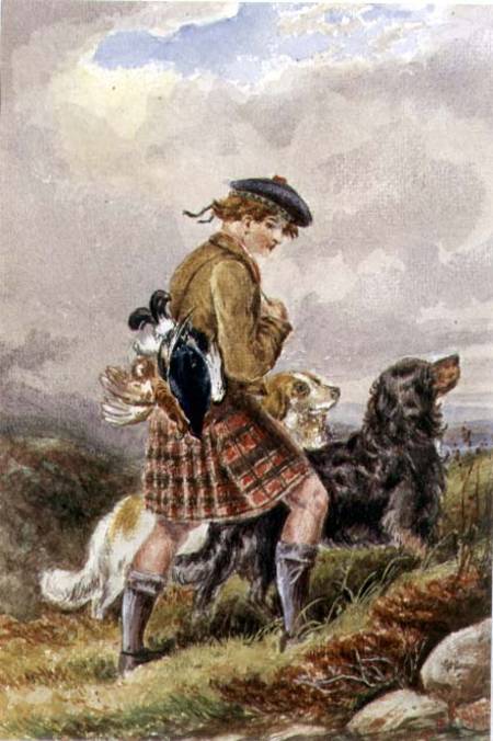 Young Scottish Gamekeeper with Dead Game from English School