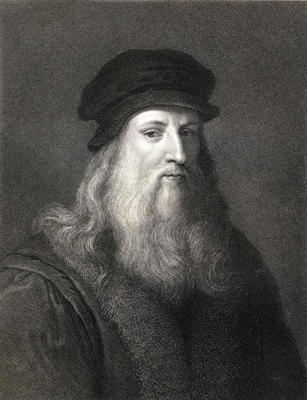 Leonardo da Vinci (1452-1519) engraving) from English School, (19th century)