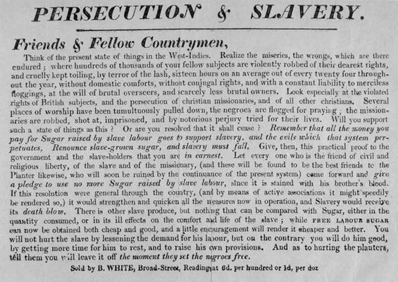 Persecution and Slavery, c.1830 (letterpress) (b/w photo) (see 180347) from English School, (19th century)
