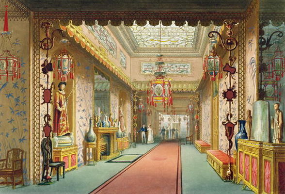 The Chinese Gallery, from 'Views of the Royal Pavilion, Brighton' by John Nash (1752-1835), 1826 (aq from English School, (19th century)