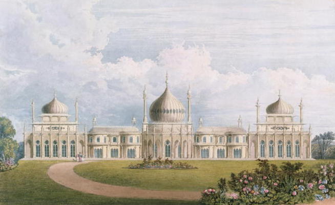 The East Front, from 'Views of the Royal Pavilion, Brighton' by John Nash (1752-1835) 1826 (aquatint from English School, (19th century)