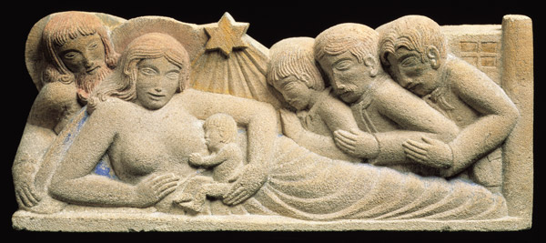 Nativity and the Adoration of the Magi, 1922 (portland stone relief with added colour)  from Eric Gill