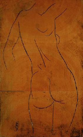 Female Nude, Back View (woodblock) 