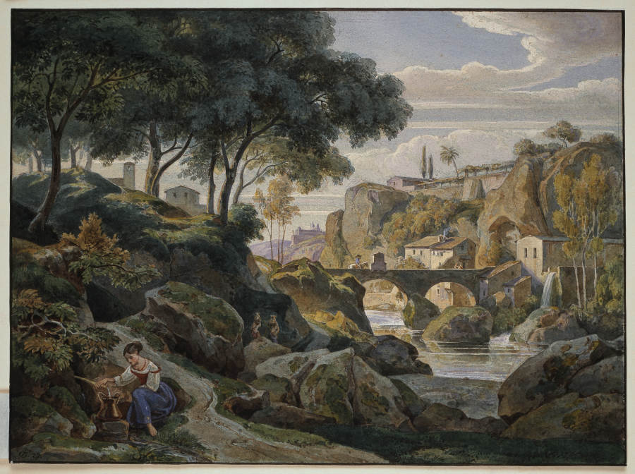 Italienische Gebirgslandschaft mit steinerner Brücke from Ernst Fries