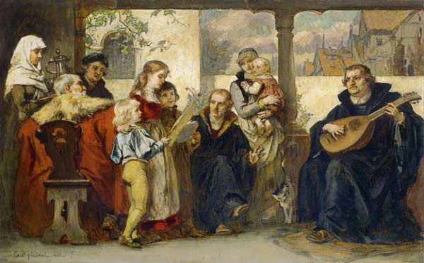 In the circle of his family playing instruments for Martin Luther (with Cranach u.Melanchthon) from Ernst Hildebrandt