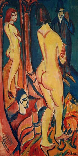 Nude's back facing mirror and man  from Ernst Ludwig Kirchner