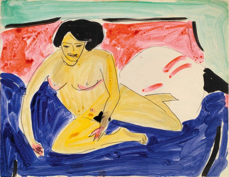 Nude seating on the divan from Ernst Ludwig Kirchner