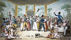 Riotous scene in a tavern during the period of the French Revolution, c. 1789