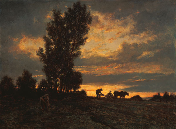 Evening mood with a ploughman from Etienne-Pierre Théodore Rousseau